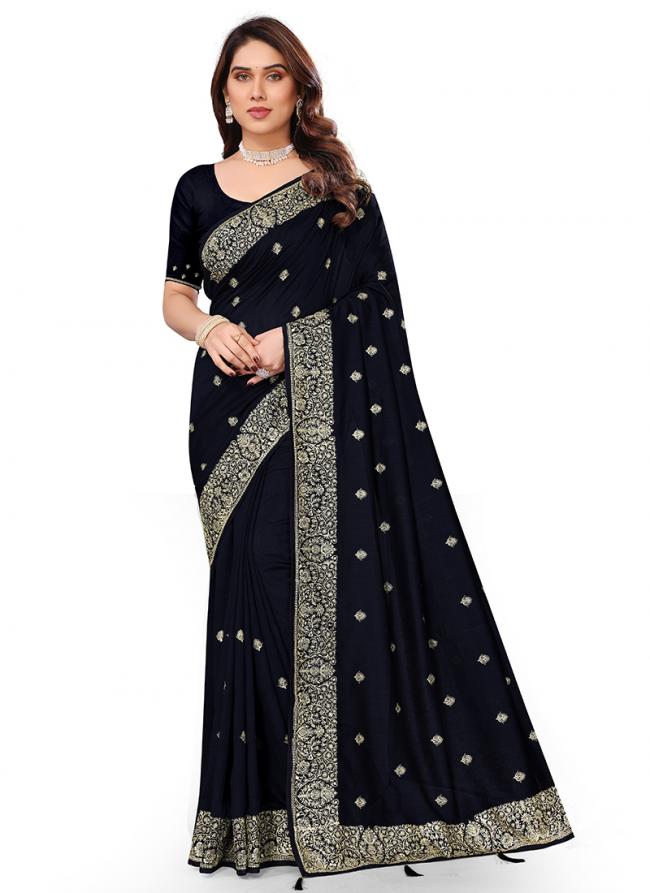 Vichitra Blooming Black Daily Wear Zari Work Saree